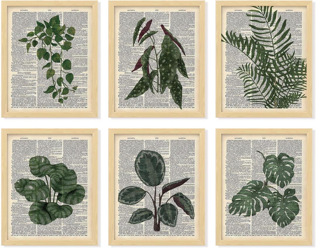97 Decor Green Wall Art Prints - Plant Pictures Wall Art, Vintage Botanical Prints, Plant Poster For Room Aesthetic, Book Pages Dictionary Art Dark Green Wall Decor For Bedroom Home (8x10 Unframed)