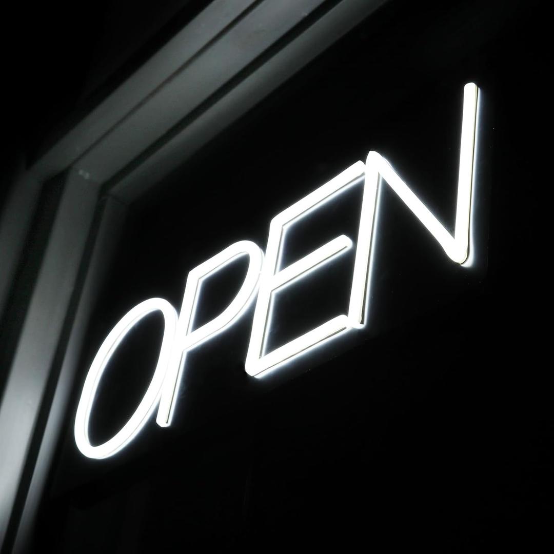Open Signs for Business 12V/2A Ultra Bright LED Neon Open Sign 16 Inch Lighted Open Sign Electric Light Up Open Sign for Business Storefront Window Glass Door Retail Shop Store Bar Salon (White)