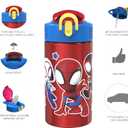 Zak Designs Marvel Spider-Man 18/8 Single Wall Stainless Steel Kids Water Bottle, Flip Straw Locking Spout Cover, Durable Cup for Sports or Travel (15.5oz, Non-BPA, Spidey and His Amazing Friends)