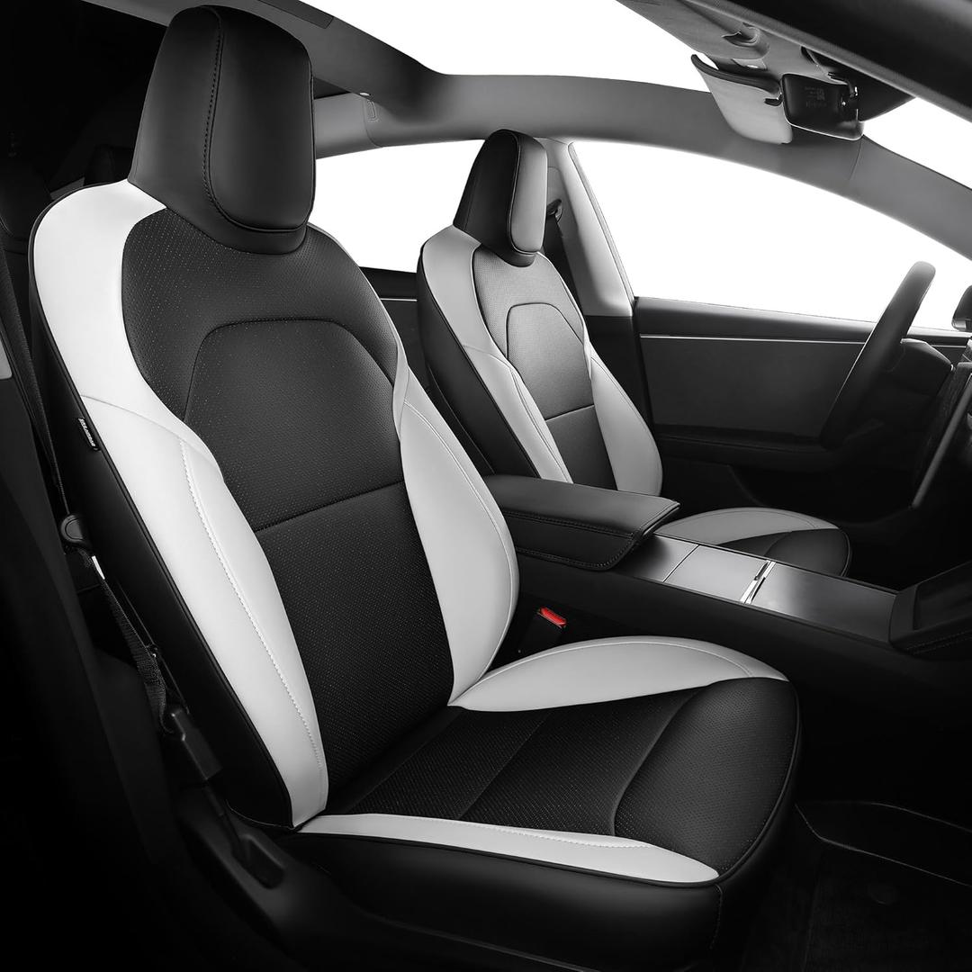 Customized for Tesla Model 3 Seat Cover 2024 2025 2026, 5 Seater Seat Cover Full Set Nappa Faux Leather Replacement Accessories Black White