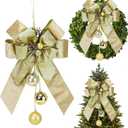 AIMUDI Champagne Gold Christmas Tree Topper Bows 11 x 16 Inches Gold Glitter Bows for Christmas Tree Decorations Velvet Ribbon Bows with Baubles for Wreath, Door, Cabinet, Staircase, 1 PC