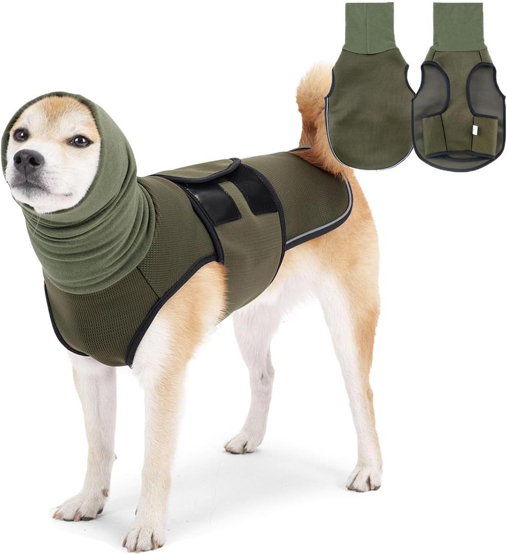 Dog Calming Hoodie Vest, Breathable Anxiety Jacket with Head Cover for Anxiety Relief and Ear Protection, Adjustable Harness with Soft Hoodie for Dogs (Green, Large)