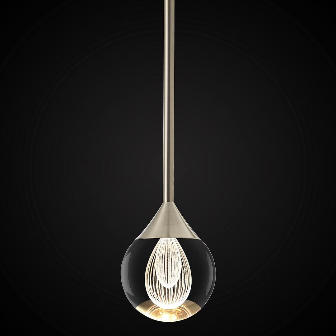 1-Light Teardrop Crystal LED Hanging Pendant Light, Brushed Nickel, 4x4x49 inches