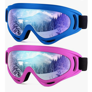 Dizywiee 2-Pack Kids Ski Goggles, Snowboard Goggles for Youth Teens Boys & Girls, Winter Snow Sports Goggles, Blue and Pink