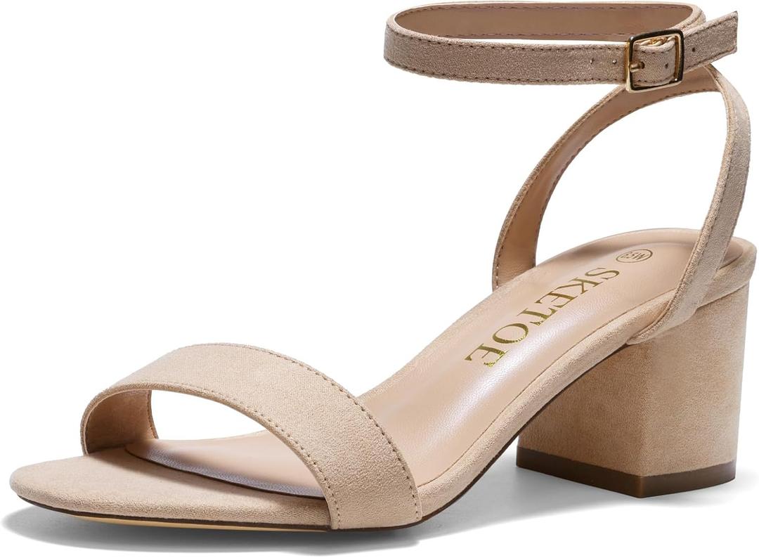 Wide Width Heels Women's Chunky Heels Open Toe Ankle Strap Dress Sandals for Wide Foot Dress Shoes Dressy for Wedding, Party 2.5INCH (Nude), Size 8