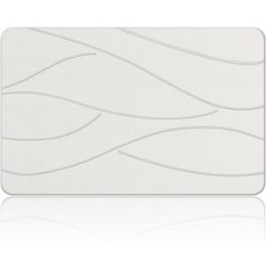 Stone Bath Mat Diatomaceous Earth Shower Mat Non-Slip Super Absorbent Diatomite Stone Bath Mats for Bathroom Floor Quick Drying Natural Easy to Clean(23.6''15.4" White) (Line1-white)