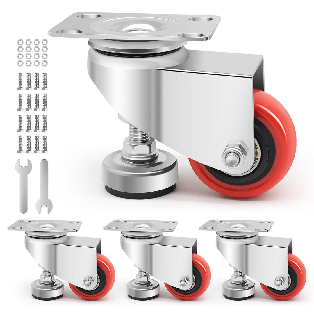 Nefish 2" Leveling Caster with Adjustable Foot and Wheels Set of 4, 1100 lbs Total Load Capacity Heavy Duty Swivel Caster Wheels Premier Option for Workbench, Machine, Equipment, Furniture