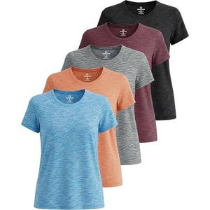 Real Essentials 5 Pack: Women's Short Sleeve T-Shirts Workout Tops Fitness Pilates Gym Activewear Athletic, XL