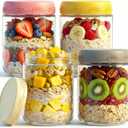 16 OZ 4Pack, Overnight Oats Jars with Lids, Glass Meal Prep Containers, Airtight Mason Jars for Breakfast, Yogurt Parfait, Salad & Smoothies, Leakproof and Reusable Food Storage Jars(4-2)