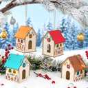 DoubleFill 36 Pcs Wooden Christmas Gingerbread House Craft Kit for Kids Make You Own 3D Christmas House with Twine DIY Xmas Village Craft to Paint and Build for Winter Art Party Gift Festival Decor