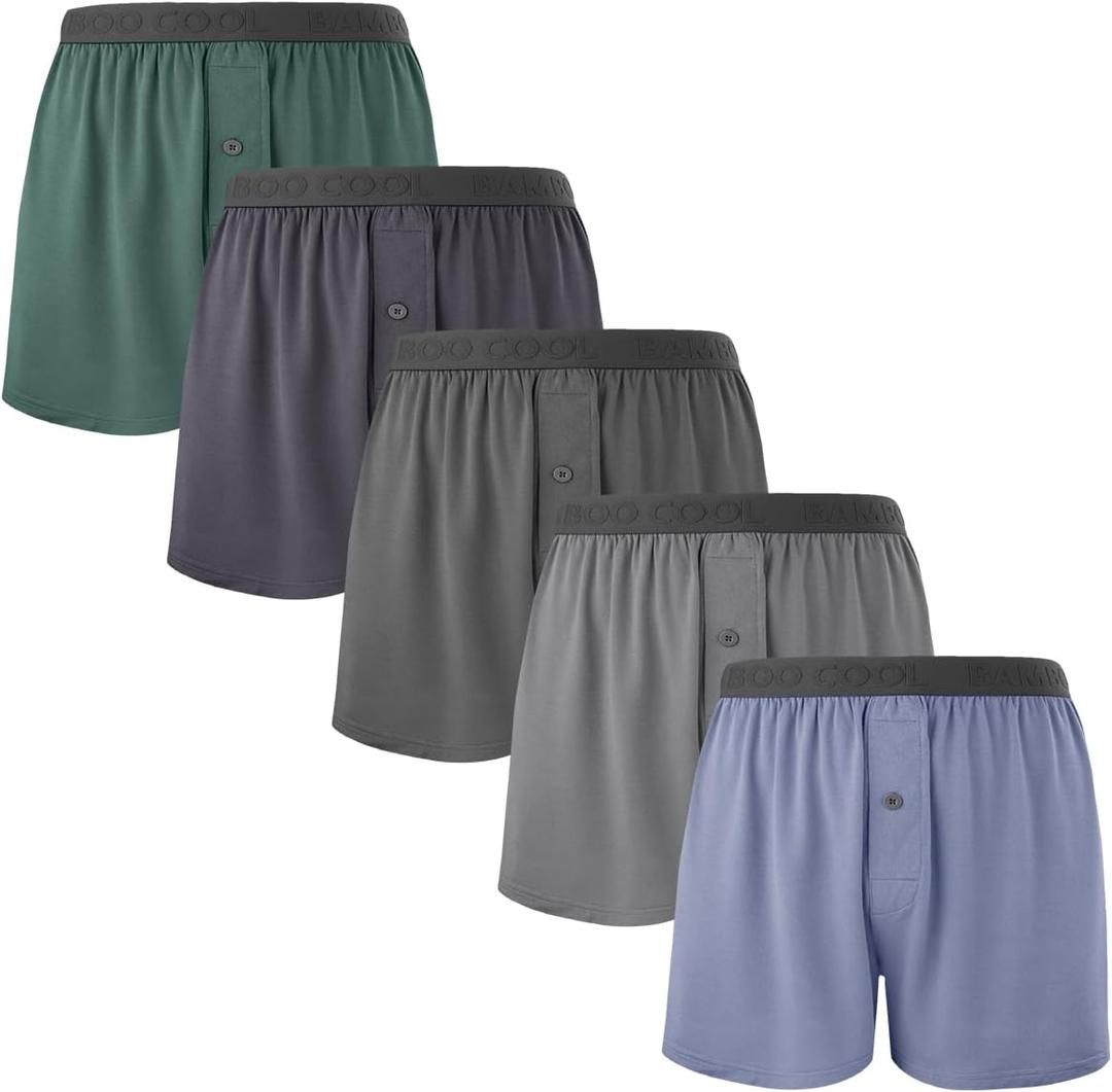 BAMBOO COOL Mens Boxer Shorts Underwear Soft Comfortable Breathable Knit Boxers Short for Men (Grey Green, Cement Grey, Grey Blue, Grey, Pigeon Grey (5-pack)) XXL