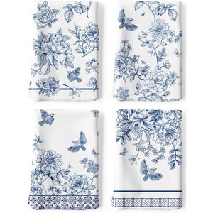 Chinoiserie Floral Tea Towels, Cotton Kitchen Towel 18.9 × 27.5 inch, Quick Drying Dish Cloth for Party Anniversary Holiday Decoration Housewarming Gifts