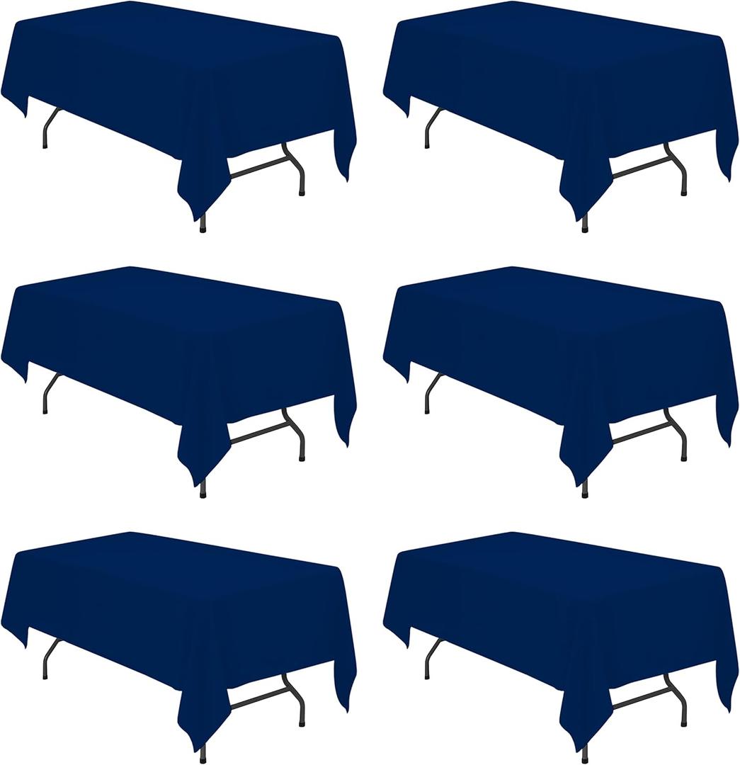 BRILLMAX 6 Pack Navy Blue Tablecloths 60 x 102 Inch for 6ft Rectangle Tables - 150 GSM Polyester Fabric, 15" Standard Drop, Water, Stain & Wrinkle Resistant Cloth Cover for Wedding Dining Buffet