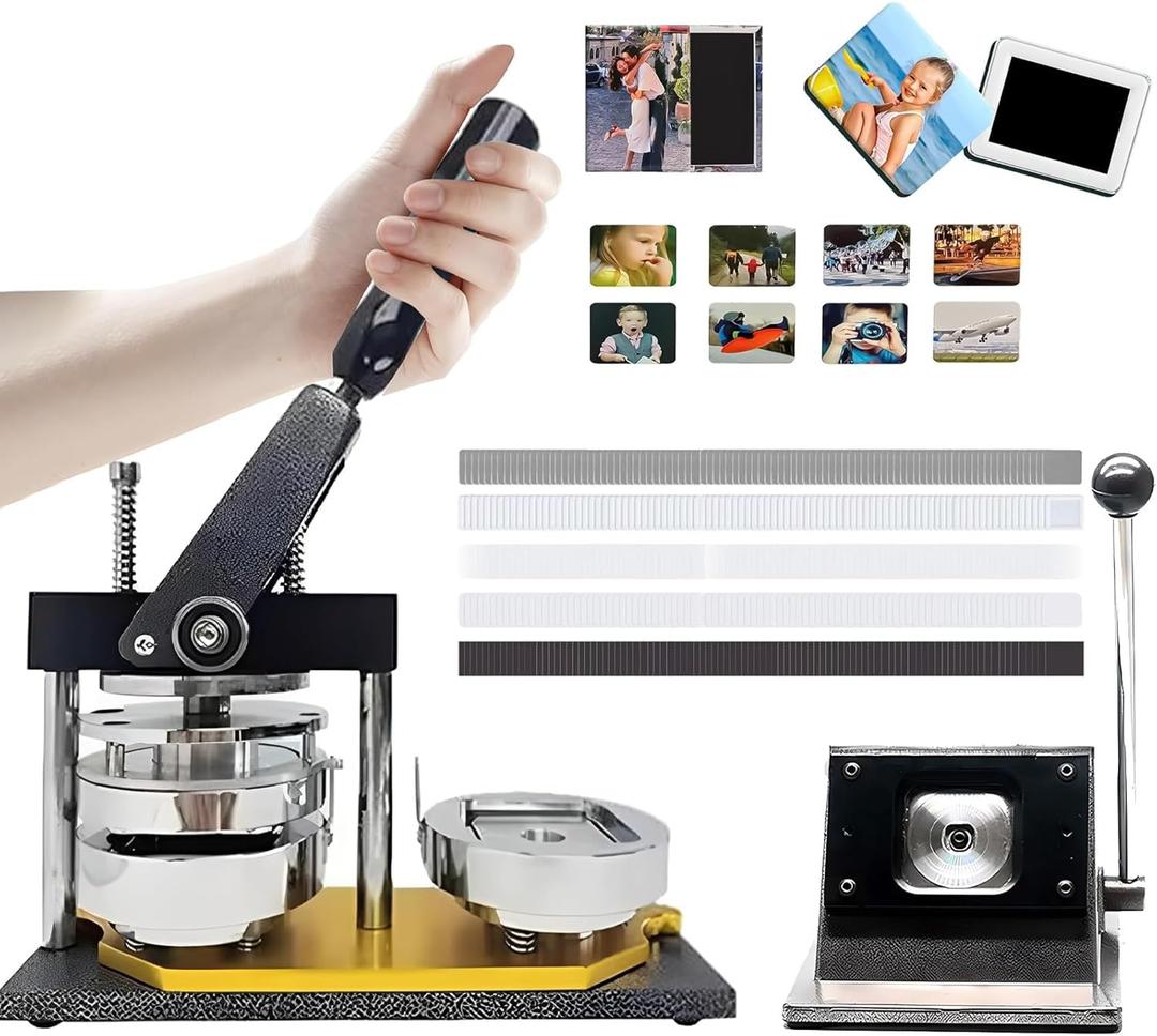 2 * 2in Square Refrigerator Fridge Magnet Maker Machine, DIY Button Badge Press Maker Kit with Paper Cutter+ 100pcs Consumables