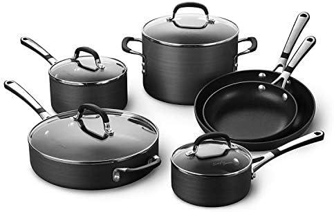 Calphalon 10-Piece Non-Stick Kitchen Cookware Set, Black Pots & Pans with Stay-Cool Stainless Steel Handles, Hard-Anodized Aluminum for Even Heating, Black