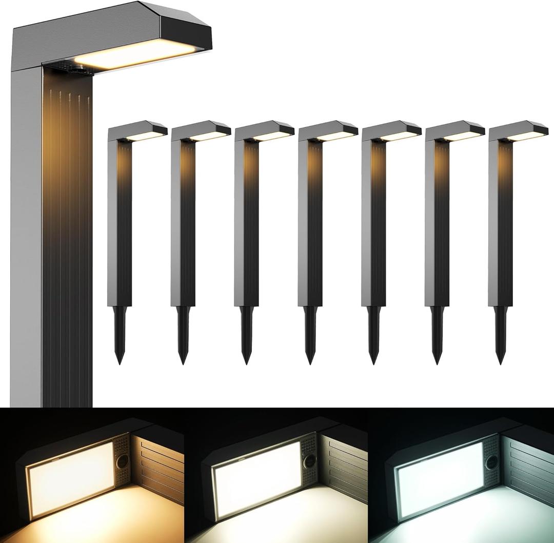COXSENI Solar Pathway Lights Outdoor 8 Pack, 3 Color in 1 Bright Landscape Lighting with Cool/Warm/Daylight White Modes, Auto On/Off, IP65 Waterproof for Yard Garden Patio Walkway Sidewalk Lawn Decor