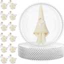 Tioncy 12 Set Clear Charger Plates with Napkin Rings 13 Inch Plastic Round Charger Plates with Bead Rim Dinner Table Decor for Christmas Holiday Party Wedding Tabletop Decoration(Rose,Silver)