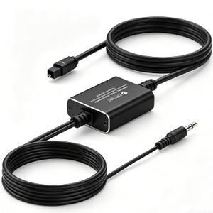 eSynic Portable Optical to 3.5mm Adapter-7 FT Long-192KHz DAC Converter-Metal Shell-Built in DAC Chip-Easy to Setup-For HDTV/Blu-Ray/Gaming Console to 3.5MM Audio Speaker & Headphone-Not Bidirectional
