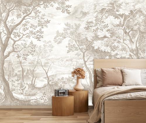 Vintage Beige Forest Woodland Mural Wallpaper for Bedroom Living Room (Not Peel n' Stick) 21.6"