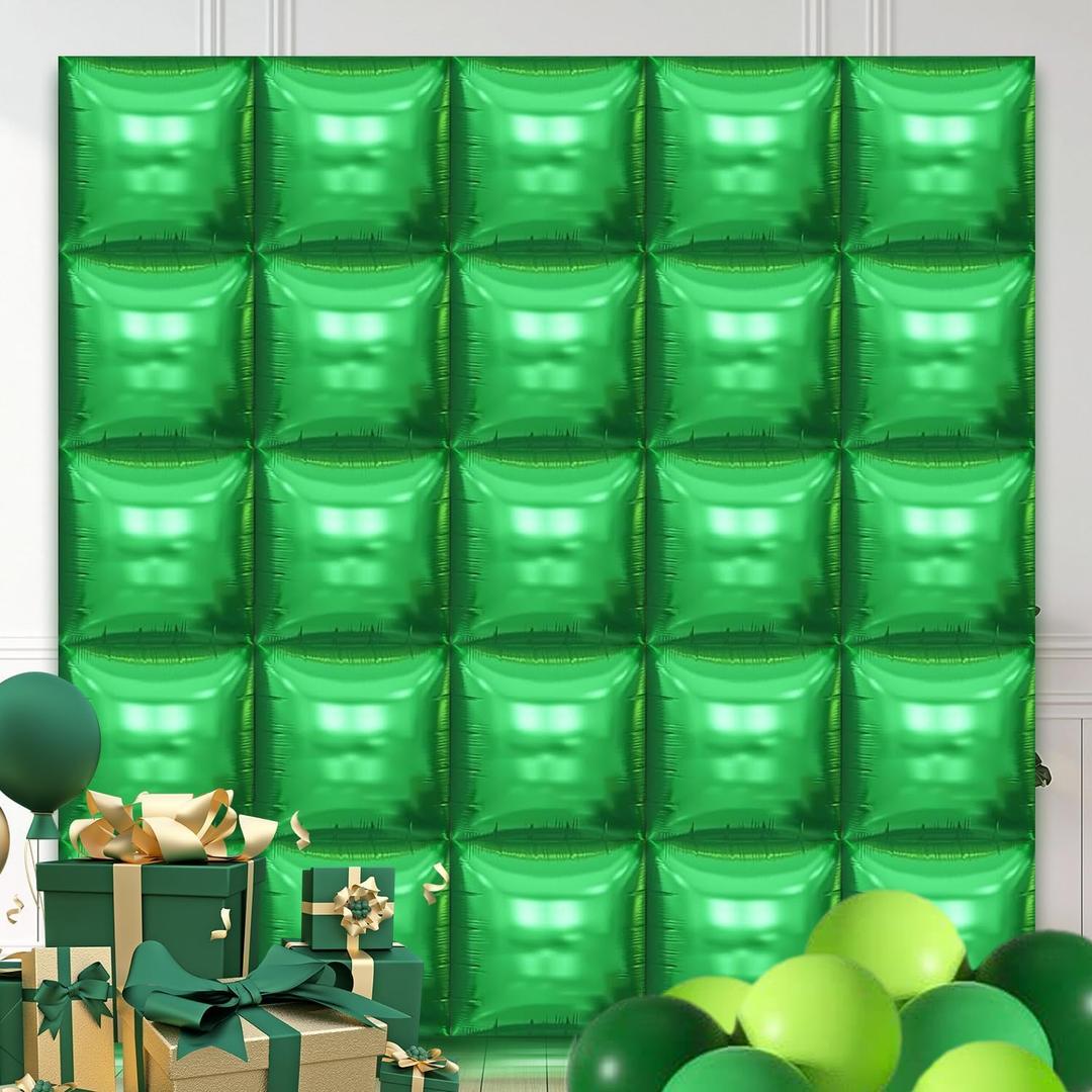 25PCS Green Square Foil Balloons Wall Backdrop, Reusable DIY Mylar Double Side Balloons Garland Tunnel Arch Kit for Anniversary Bachelorette Game Engagement Halloween Party Decor