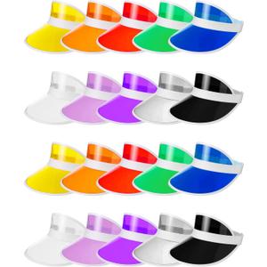 20 Pieces Sun Visor Hats Women Sports Beach Golf Hat PVC Visor Hats for Women Colored Visor Retro Visor for Women Men Outdoor Party Golf Beach Sports Activities
