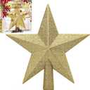 Aneco Gold Glitter Mini Christmas Tree Topper Shatter-Proof 10 Inch Large Christmas Tree Decoration Treetop for Holiday Ornament or Home Decor