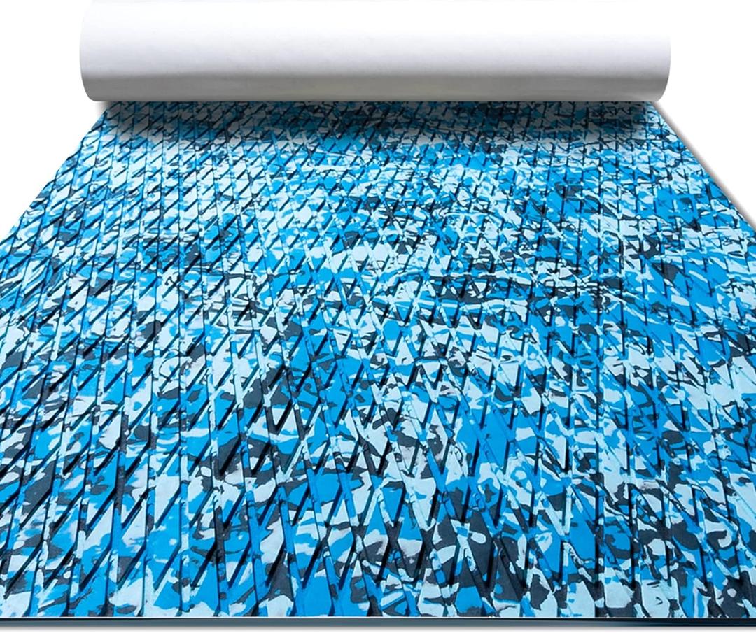 FOCEAN Boat Flooring EVA Foam Boat Decking Camo Marine Flooring Self-Adhesive Marine Mat for Motorboat RV Yacht Kayak
 94"x16" (94" x 16", Blue)