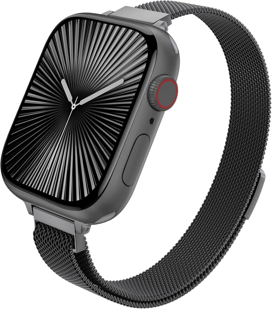 MARGE PLUS Slim Milanese Loop Compatible with Apple Watch Band for women 41mm 40mm 38mm 42mm 46mm 45mm 49mm 44mm, Stainless Steel Magnetic Mesh Strap work on iWatch Bands Series 11 10 9 8 7 6 5 4 3 & SE 3 2 1 (black)