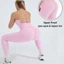 OMKAGI 2 Piece Workout Sets for Women Padded Workout Tops Booty Leggings with Pockets Gym Sets (Pink, S)