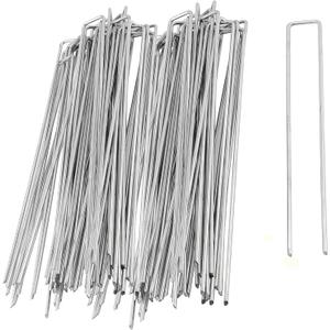 50 PCS 12 Inch 8 Gauge Garden Landscape Staples, Galvanized U-Shaped Landscape Pins, Garden Securing Stakes for Anchoring Landscape Fabric Irrigation Tubing Dog Fencing Weed Barrier Fabric