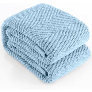 Knitted Throw Blanket 50"X60", Light Blue Knit Throws for Bed, Super Soft Boho Chevron Blankets for Couch Sofa Chair Room Decor, Textured Decorative Farmhouse Cozy Lightweight