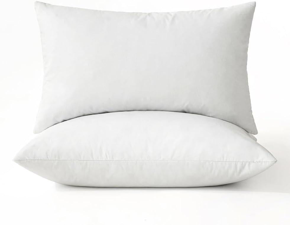 MIULEE 12x20 Pillow Inserts, Set of 2 Down Feather Throw Pillows for Couch Sofa Bed, Decorative Fluffy Throw Pillow Inserts Cotton Fabric,White