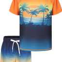 Boys Rash Guard Swimsuits Set for Boys Short Sleeve Swim Shirts with Trunks 2 Piece Quick Dry Swim Set (Blue)