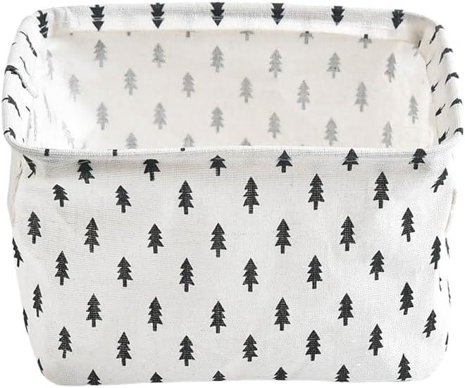 2 Pack Mini Foldable Canvas Storage Basket Fabric Organizer Bins with Handles for Home Office Nursery Kids Bathroom (Tree)