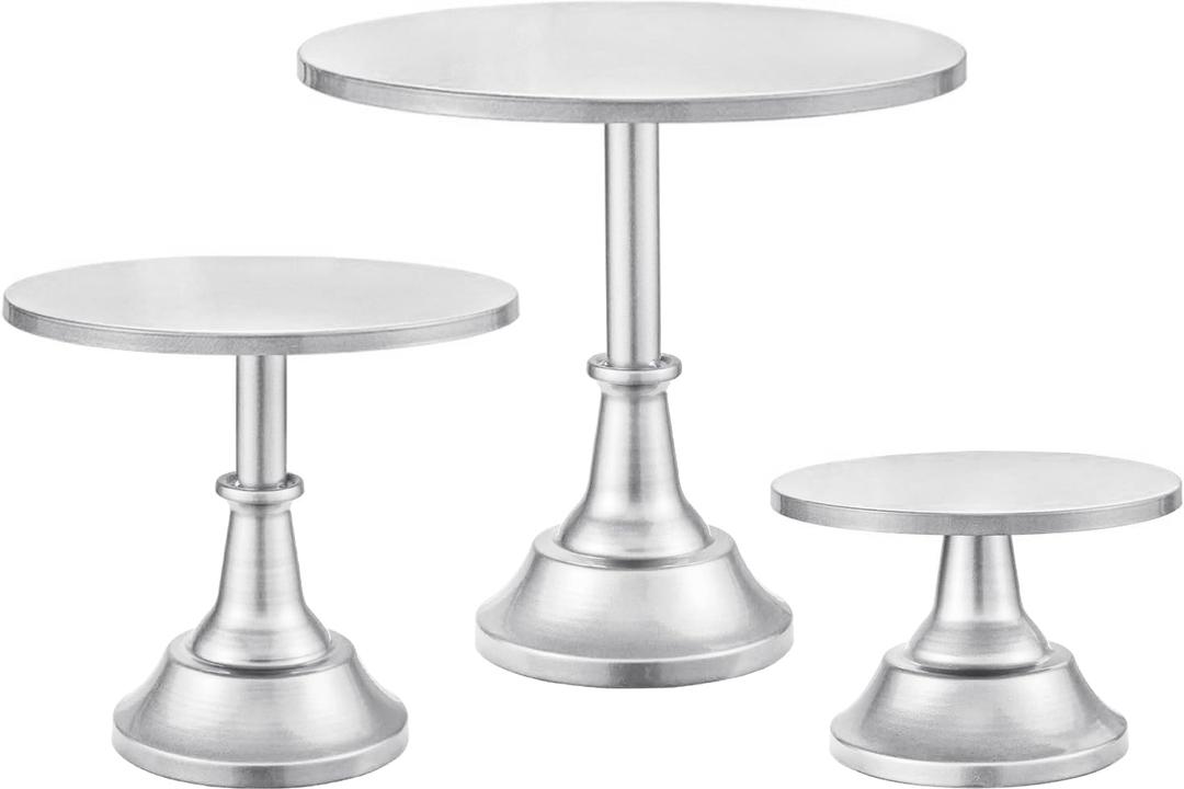 HBlife 3-PCS Silver Cake Stand Set (8"/10"/12" Plate) for 6-10 Inch Cakes, Perfect Dessert Table Display Set, Cupcake&Cake Stands for Party, Wedding, Birthday, Baby Shower, Anniversary (Metal)