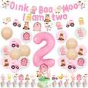 Fangleland Pink Farm 2nd Birthday Decorations for Girls - Oink Baa Moo I’m Two Farm Animal Theme Birthday Party Supplies with Banner Garland Balloons Cake Toppers Cupcake Toppers