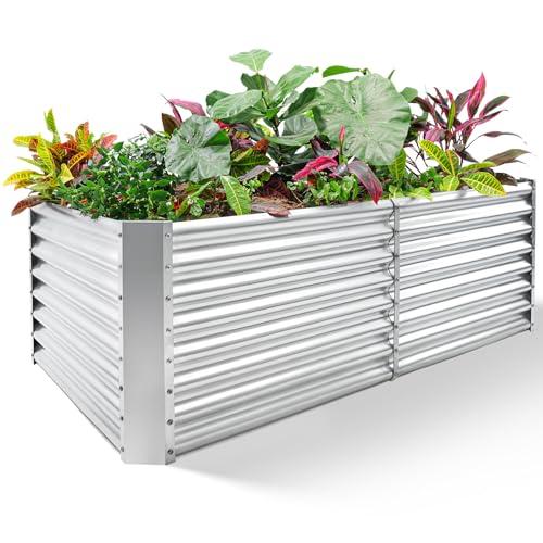 Land Guard 6×3×2 ft Galvanized Metal Raised Garden Bed, 2FT Deep Root Elevated Planter Box Steel Large Vegetable Flower Bed Kit（Silver）