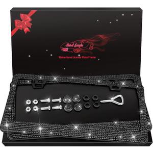 [2 Pack] Luxury Bling License Plate Frames - Hand-Set 1200+ Sparkly Crystals - Rust-Proof Stainless Steel Car Accessories for Women - Universal Fit Front and Rear Set