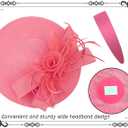 dressfan Wide Brim Fascinator Derby Hats for Women,20s Detachable Flower Hat with Headband for Derby Church Wedding Tea Party (Red)