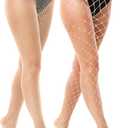VEBZIN 2 Style Mesh Fishnet Stockings Tights High Waist Fishnets Tights for Women (One Size, Nude1)