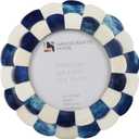 Handicrafts Home Scalloped Bone Inlay Picture Frame 4x4 Handmade Round Decorative Photo Frame, Blue & White Boho Desk & Shelf Decor, Vintage Style Small Frame for Nursery, Home Styling & Gift