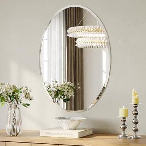 Frameless Oval Bathroom Wall Mirror, 20"x28" Wall Mirror with 15mm Beveled Edge, Tempered Glass, Farmhouse Small Mirror for Over Sink, Bedroom, Entryway (Horizontal or Vertical)