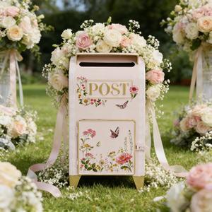 Vintage Wedding Mailbox with Lockable Door Decorative Pink Standing Post Box Large Metal Home Decor Mail Boxes for Wedding Cards Baby Birthday Shower Graduation Party Reception Gift (Pink)
