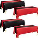 4Pcs Red and Black Tablecloths, Table Runner Waterproof Disposable Rectangle Table Covers for Fiesta Graduation Wedding Black and Red Birthday Decorations, 51 x 86inch