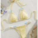 QJQ Women's 2 Piece Lace Trim Bow Tie Bikini Set Cheeky Swimsuit Cute Y2K Bathing Suits 2025 Summer Outfits Yellow Medium (M)