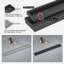 Linear Shower Drain, 24 Inch Matte Black 304 Stainless Steel Shower Drain with Tile Insert Panels, Long Rectangle Shower Floor Drain with Adjustable Feet, Hair Catcher, Fits Bathroom, Balcony