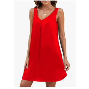 Mawor Nightgowns for Women Satin V Neck Soft Comfy Sleepwear, Size XL, Red