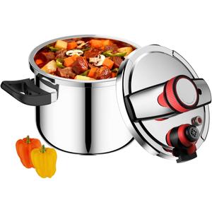 Pressure Cooker Stainless Steel 5.3 Qt, Small Pressure Pot with One-Hand Locking Lid, Dual Locking Safety System, Gas Stovetop Compatible