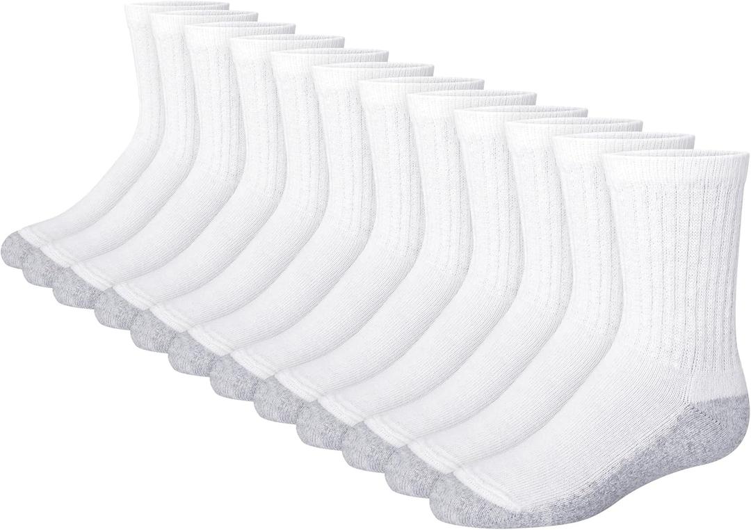 Hanes Boys' Socks Pack, Double Tough Moisture Wicking Ankle, Crew, No Show Socks, 12 & 14 Pair Packs