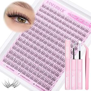 Natural Lash Clusters Kit Wispy Lash Extension Kit Bandless Eyelash Extension Kit C Curved Eyelash Clusters Soft and Lightweight Individual Lashes 168pcs Cluster Eyelash Extensions Kit by Lanflower (Style: C3-Natural kit)